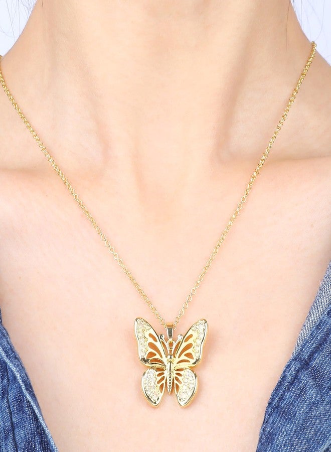 MOONWALTZ Gold Butterfly Necklace for Women 14K Gold Plated Hollow Butterfly Pendant Necklace Insect Fairy Cubic Zirconia Butterfly Charm Necklace Adjustable Chain Trendy Jewelry Gift for Women - Image 5